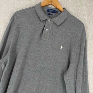 Polo Ralph Lauren Polo Mens XL Gray Long Sleeve Slim Fit Cotton Pique Logo